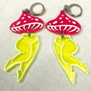 Psychedelic Acrylic Neon Mushroom Lady Legs Dangle Earrings